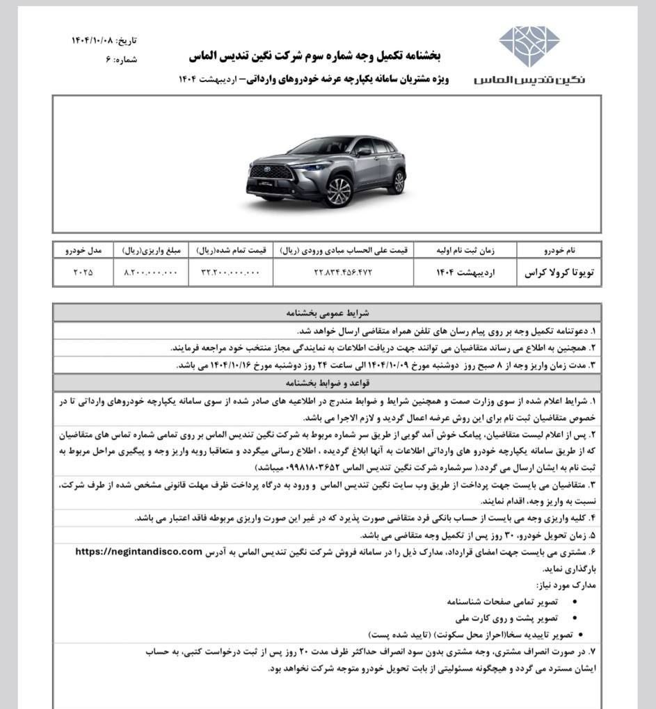 شرایط فروش تویوتا کرولا کراس هیبرید